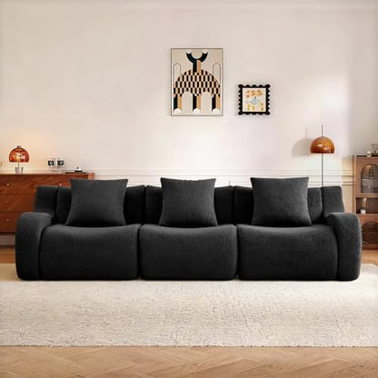 115.3" Modern 3 Seater Sofa, No Assembly, Streamlined Design, Modern Small Couch with Plush Teddy Fabric for Living Room, Bedroom, Apartment, Home Office (Black) - color: Black02, size: 3 Seat