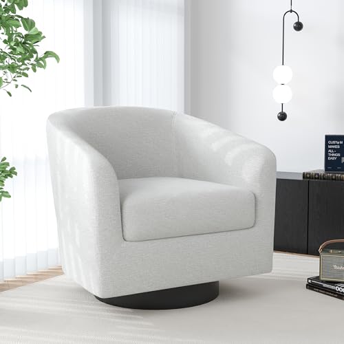 Swivel Barrel Accent Chair, Comfy Reading Armchair, Cream Beige, Set of 1 | Club Chairs for Adults, Low-Back Design, Modern Round Style, Solid Wood Frame & Metal Swivel Base, For Living Room & Bedroom - color: Cream Beige
