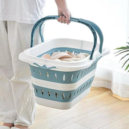 AMSHI Collapsible Laundry Basket 42L – Foldable Pop-Up Hamper with Handles, Space-Saving Design for Bedroom, Bathroom, Dorm Room & Small Apartments, Grey/White