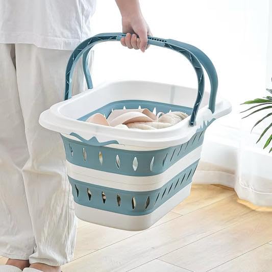 AMSHI Collapsible Laundry Basket 42L – Foldable Pop-Up Hamper with Handles, Space-Saving Design for Bedroom, Bathroom, Dorm Room & Small Apartments, Grey/White