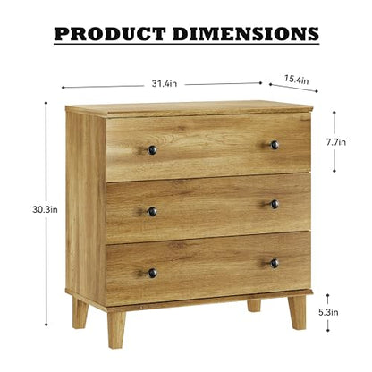 Bedroom Dresser with 3 Drawers, Chest of Drawers, Modern Closet Organizer Bachelors Chest w/Solid Wood Legs for Living Room, Baby Room, Nursery, Oak - color: Brown Oak