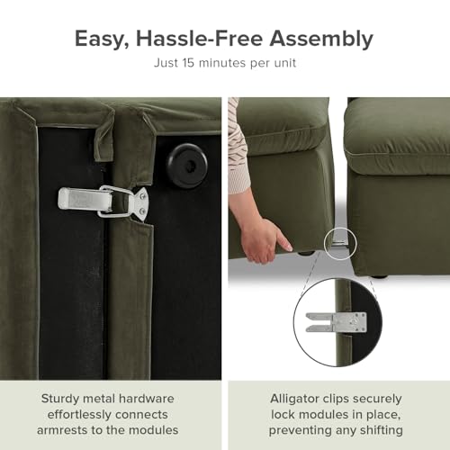 mopio Oversized Modular Sectional Sofa with Fully Removable Covers and Storage, Convertible U, L-Shaped and Sleeper Sectional, Modern Couches with Ottoman Chaise (Olive Green Velvet, 8 Seats, U) - color: [Gen 2] Olive Green Velvet, size: 8 Seats, U