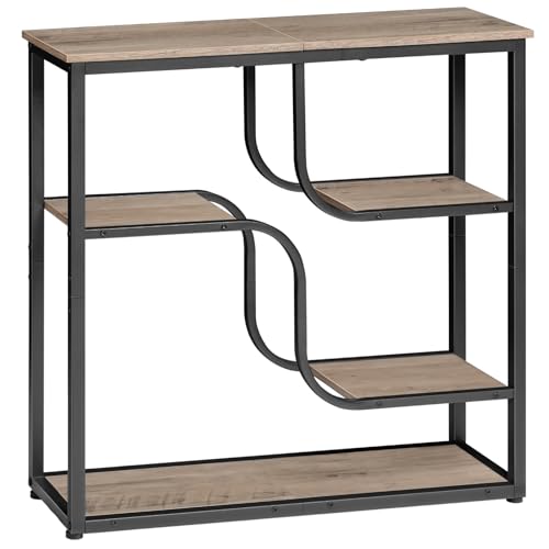 HOOBRO 29.5" Console Table, 5-Tier Narrow Entryway Table, Behind Couch Table with Storage Shelves, Sofa Table for Hallway, Living Rooms, Entryway, Greige and Black BG69XG01 - color: Greige + Black