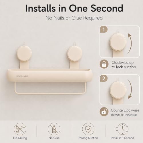 Shower Caddy Suction Cup, Removable Shower Organizer Shelf,2 Pack | Large Capacity, Rustproof Aluminum, 2 Install Ways, Includes Hooks&Hanging Bar,Wall-Mounted Bathroom Organizer Storage Holder - color: Milky White