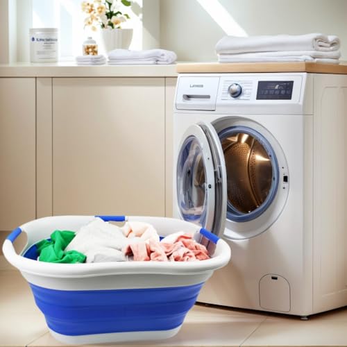 SAMMART 40L (10.5 gallon) Collapsible Plastic Laundry Basket - Foldable Pop Up Storage Container/Organizer - Portable Washing Tub - Space Saving Hamper/Basket (1, Grey/Purplish Blue) - color: Grey/Purplish Blue