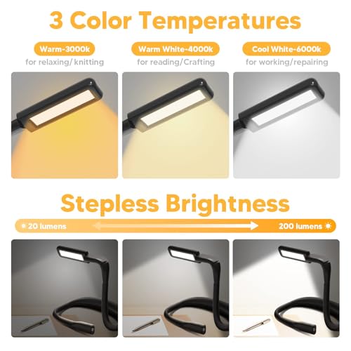 Neck Light, Rechargeable Reading Light, 3 Color Stepless Dimming | Eye-friendly Book Light, Hands-Free Neck Lamp for Reading, Knitting, Crochet, Crafting, Sewing, Camping, Book Lovers Gifts - color: Black
