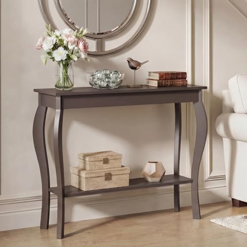 ChooChoo 39" Narrow Entryway Table with Storage Shelf, Espresso | Console Table with Curved Legs, Chic Accent Sofa Table with Shelves for Entryway, Living Room, Hallway - color: Espresso