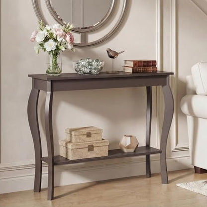 ChooChoo 39" Narrow Entryway Table with Storage Shelf, Espresso | Console Table with Curved Legs, Chic Accent Sofa Table with Shelves for Entryway, Living Room, Hallway - color: Espresso