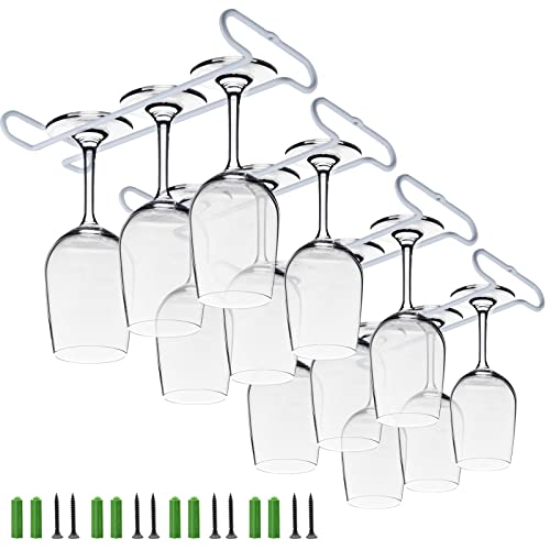 White 4 Wine Glass Rack Under Cabinet Shelf 10 Inch Stemware Storage Hanging Hanger Organizer Glasses Holder with Drying Under Counter Metal for Kitchen and Bar - size: Set of 4 white, style: Double Opening