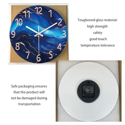 Glass Wall Clocks Battery Operated 14 Inch | Modern Abstract Wall Clock for Bedroom Blue Wall Clock Silent Non Ticking - color: Blue1, size: 14 Inch
