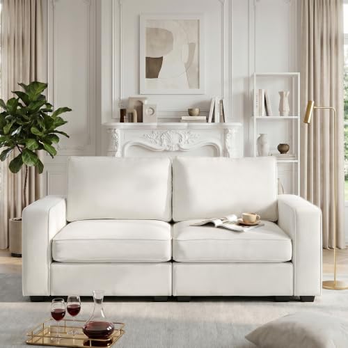 66" Small Sectional Couches with Storage for Living Room, Modular Loveseat Sofa with Removable Chenille Cover & USB Charging, Comfy Living Room Couch, Beige - color: Beige