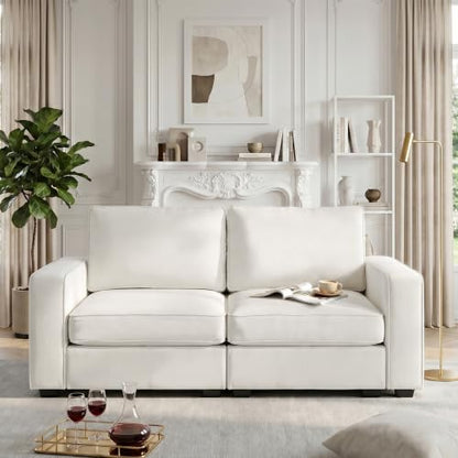 66" Small Sectional Couches with Storage for Living Room, Modular Loveseat Sofa with Removable Chenille Cover & USB Charging, Comfy Living Room Couch, Beige - color: Beige