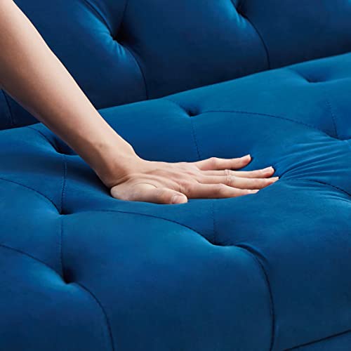 72"Modern Velvet Sofa Bed Futon,Convertible Folding Sleeper Bed Couches with 3 Adjustable Backrests,Tufted Recliner Love Seat with Golden Chrome Legs for Living Room Apartment Office (Navy+pillows) - color: Navy+pillows
