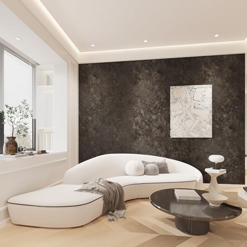 3yecao 16"×591" Big Roll Large Size Thick Dark Brown Tan Grey Concrete Wallpaper Peel Stick Glossy Charcoal Gray Concrete Contact Paper Vinyl Adhesive Taupe Cement Sticker for Bedroom Basement Walls - color: Dark Brown Grey, size: 16" x 591"