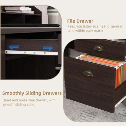 4 EVER WINNER Small Desk with Drawers, Office Desk with File Drawer and Monitor Stand, Writing Desk Study Table for Small Spaces, Espresso - color: Espresso