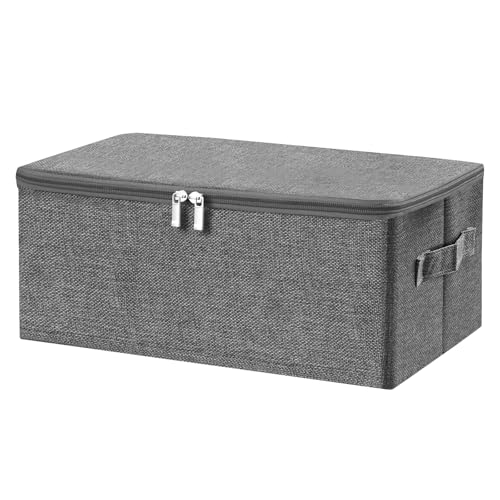 ANMINY Fabric Storage Bins with Zipper Lids, 15"x10"x6", Gray, 1 PCS | 15.6Qt Cotton Linen Storage Box, PP Board Frame, Washable Collapsible, with Handles & 3-side Open Lid, Stackable, Small - color: Gray, size: Small (Pack of 1)
