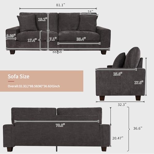 DOPEDIO 88.58" Modern Loveseat Sofa, Dark Grey, Couch for Living Room | Removable washable cover,pocket spring cushions, solid wood frame, easy assembly for apartments, ideal for small spaces - size: 88.58 inch, style: Dark Grey Chenille