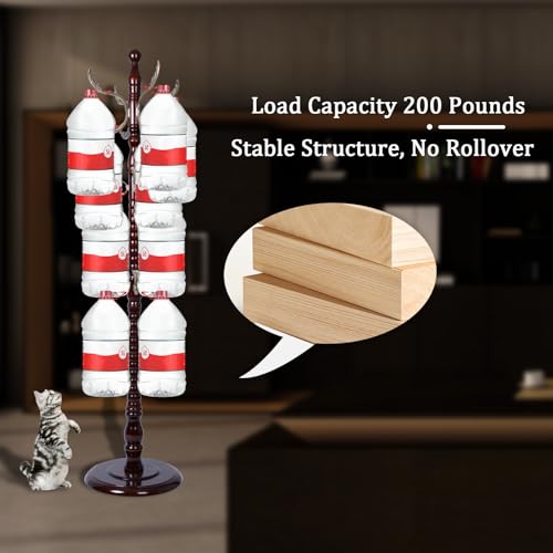 Coat Racks FreeStanding with 14 Hooks, Natural Wood Coat Rack with Solid Round Base, Adjustable Height Coat Racks, Easy Assembly for Hallway, Bedroom and Office (Reddish Brown-Metal Hook) - color: Reddish Brown-Metal Hook
