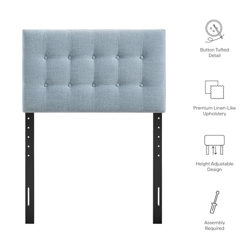 Modway Emily Twin Size Fabric Headboard in Sky Blue - Linen-Like Upholstery with Button Tufting and 7 Adjustable Height Positions - color: Sky Blue, size: Twin