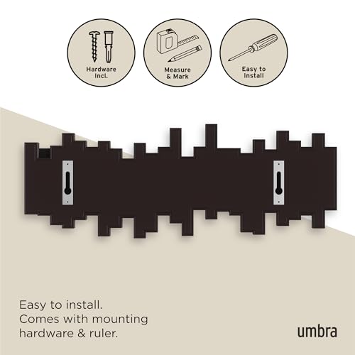 Umbra Sticks Wall Mount Coat Rack, 5 Hook Retractable Pegs, Espresso | Mounting hardware included, sculptural modern design, entryway or bedroom use, recycled plastic - color: Espresso, size: 5-Hook
