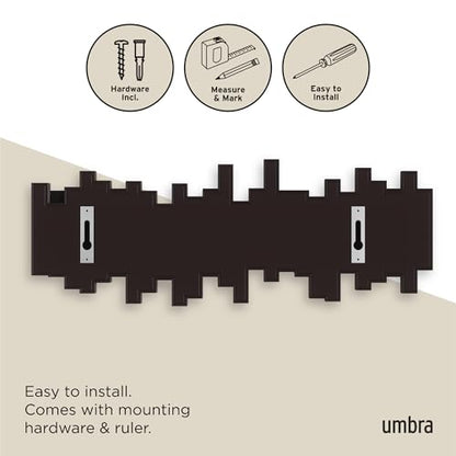Umbra Sticks Wall Mount Coat Rack, 5 Hook Retractable Pegs, Espresso | Mounting hardware included, sculptural modern design, entryway or bedroom use, recycled plastic - color: Espresso, size: 5-Hook