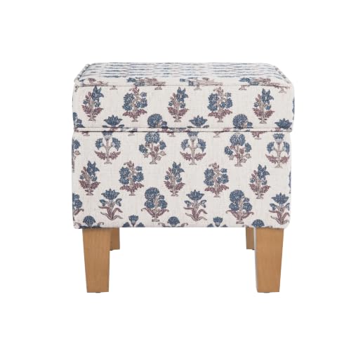 HomePop 22" Medium Rectangular Storage Ottoman - Blue Floral Pattern - color: Blue Floral Pattern
