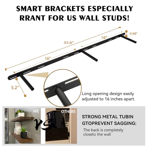 BGMG Wood Floating Shelves 48 Inch, Set of 2, Wide Rustic Wooden Wall Shelves for Bathroom Living Room Bedroom Kitchen Farmhouse - 48x 6.7 x1.25 Inch - Black - color: Black, size: 48 inch