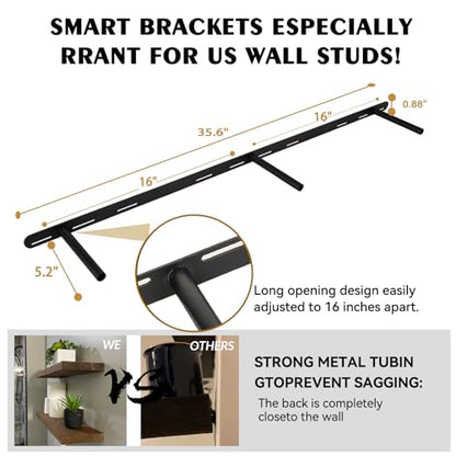 BGMG Wood Floating Shelves 48 Inch, Set of 2, Wide Rustic Wooden Wall Shelves for Bathroom Living Room Bedroom Kitchen Farmhouse - 48x 6.7 x1.25 Inch - Black - color: Black, size: 48 inch