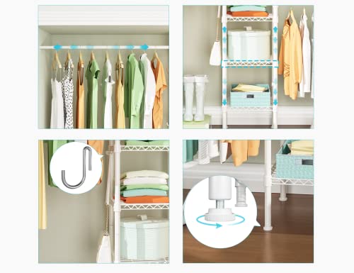 M1 Closet Storage Organizer System, 6 Tiers Heavy Duty Metal Garment Rack with 3 Expandable Hanger Rods, Wall Mounted Space Saver Suits from 5.4-8.7 ft. Width, 71.2”H x 14”D, 700LBS, White - color: White