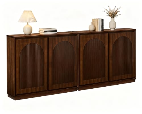 Narrow Sideboard Buffet with Storage,Thin Entryway Cabinet,2-Piece | Solid Wood Veneer;39"L*9.3"W*32.1"H;Slim Arched Credenza Storage Cabinet;Mid-Century Modern Accent Cabinet with Anti-Tipping - color: A- Walnut, size: 2 Pieces