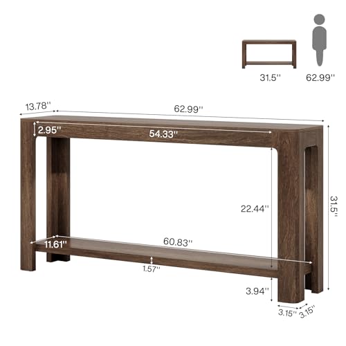 Tribesigns 63 Inch Entryway Console Table, 2-Tier Farmhouse Narrow Sofa Table Behind Couch, Accent Entrance Console Furniture for Entryway, Foyer, Hallway, Dark Brown - color: Dark Brown