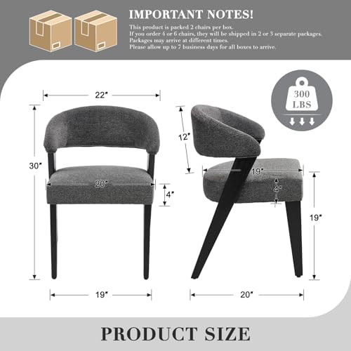 Mid Century Modern Dining Chairs with Arms Set of 2, Upholstered Kitchen & Dining Room Chairs, Barrel Backs/Black Solid Wood Legs, Comfortable Accent Chairs for Living Room, Chenille Grey - color: Grey