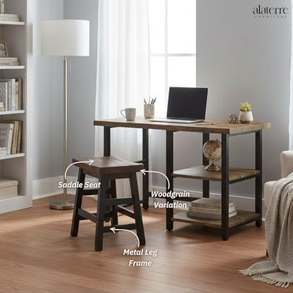 Alaterre Furniture Pomona Rustic Industrial Barstool – 20” Backless Counter Stool with Solid Pine Wood Seat and Black Metal Legs – Farmhouse Seating for Dining Room, Kitchen, or Office (Natural/Black) - style: Metal Frame Barstool