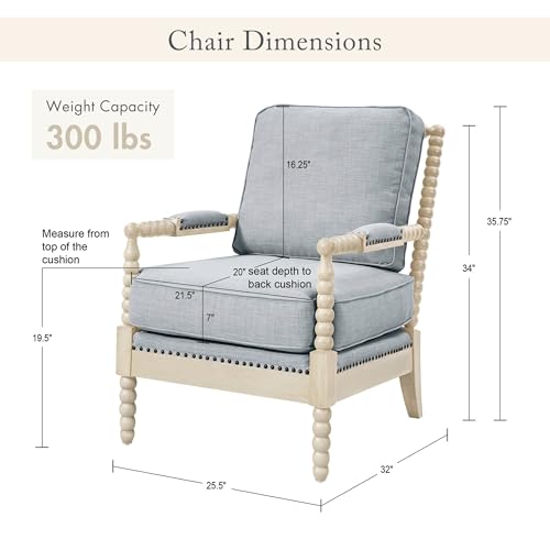 Madison Park Accent Chairs for Living Room Farmhouse Modern Armchair, Solid Wood, Antiqued Finish, Upholstered Seat Removable, Bedroom Lounge for Reading, 25.5" W, Light Blue/Antique Cream - color: Light Blue/Antique Cream