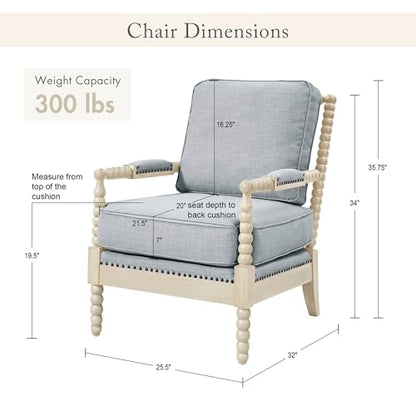 Madison Park Accent Chairs for Living Room Farmhouse Modern Armchair, Solid Wood, Antiqued Finish, Upholstered Seat Removable, Bedroom Lounge for Reading, 25.5" W, Light Blue/Antique Cream - color: Light Blue/Antique Cream