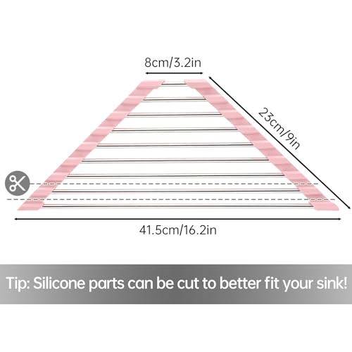 Tomorotec Triangle Foldable Dish Drying Rack, Small Roll-Up Stainless Steel Over Sink Drainer for Kitchen Sink Corner, Rustproof Multipurpose Organizer(Pink) | BPA-Free Food-Grade Silicone Edges Foldable Waterproof Rustproof Heavy-Duty Space Saver Heat Re
