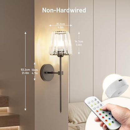 Crystal Battery Operated Wall Sconces Set of 2, Brown Rechargeable Wireless Wall Lights with Crystal Lampshade, 12 RGB and 3CCT Dimmable Wall Lamps with Remote for Bedroom Living Room Hallway - color: Brown