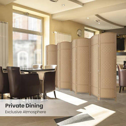 8 Panel Folding Room Divider,Woven Privacy Screen,Light Beige | Solid wood frame, handcrafted diamond pattern, 6FT tall, extends to 126 inches wide, no assembly required - color: Light Beige, size: 8-Panel