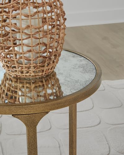 Signature Design by Ashley Korajane Round End Table, Gold, 20 Inch | 20x20x23 in round end table, 21.63 in under table space, Faux marble tempered glass top, Antique gold metal frame - color: Antique Gold