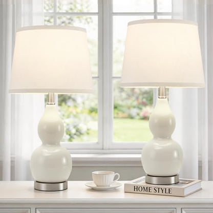22" Table Lamp Set of 2, Color Temperature Adjustable Double Gourd Ceramic Lamps Classic Nightstand Table Lamps for Bedroom Beside Lamps for Living Room, Cream-Bulbs Included - color: 22.63" Cream Gourd