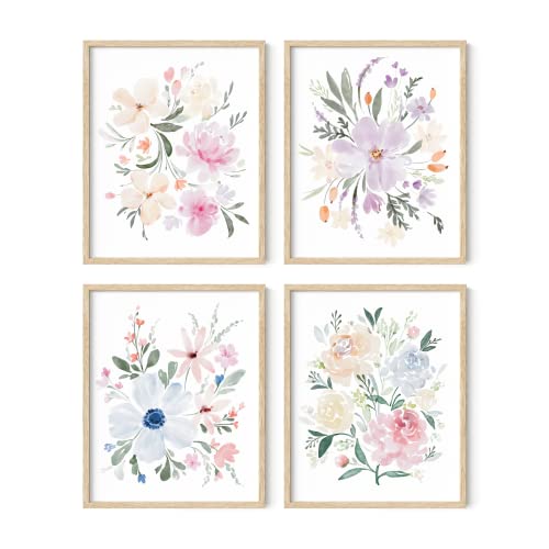 HAUS AND HUES Bouquet Set Art Print Set of 4 16x20 - Framed Beige - color: Bouquet Flower, size: 16x20, style: Beige Framed