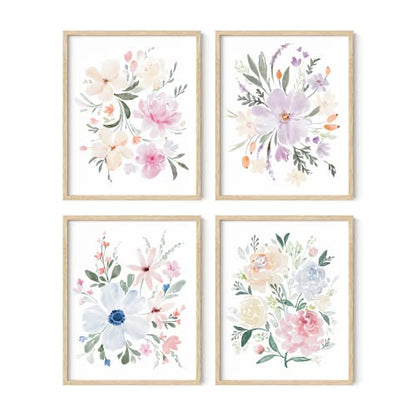HAUS AND HUES Bouquet Set Art Print Set of 4 16x20 - Framed Beige - color: Bouquet Flower, size: 16x20, style: Beige Framed