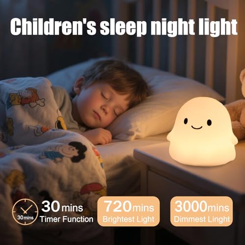 Rytinazzz Halloween Ghost Night Light, 50-Hour Battery & Pat Control, Cute Squishy Lamp for Kids Room Decor, USB Rechargeable with Timer, Cute Home Decor - color: Ghost