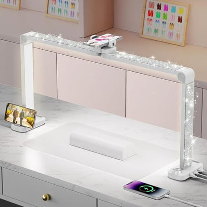 iVict Nail Desk Lamp, 34" Nails Tech Light with Phone Stand, 0-100% Adjustable Brightness, 3000K-6000K Color Temperature Led Desk lamp for Nail, Tattoos, Eyebrows, Beauty(Diamond, Large) - color: Diamond