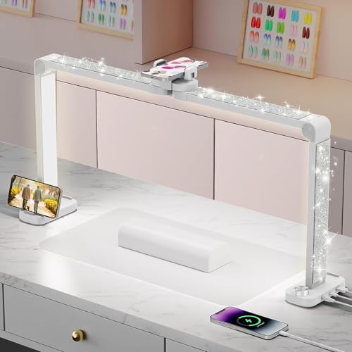 iVict Nail Desk Lamp, 34" Nails Tech Light with Phone Stand, 0-100% Adjustable Brightness, 3000K-6000K Color Temperature Led Desk lamp for Nail, Tattoos, Eyebrows, Beauty(Diamond, Large) - color: Diamond