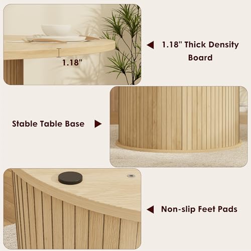 IDEALHOUSE 47 Inch Round Dining Table for 4, Natural Oak | With 2-Tier Shelf and Wood Slide Door, Pedestal Dinner Table Space Saving, T-Shape Base, Dining Room, Natural Oak Finish - color: Natural Oak