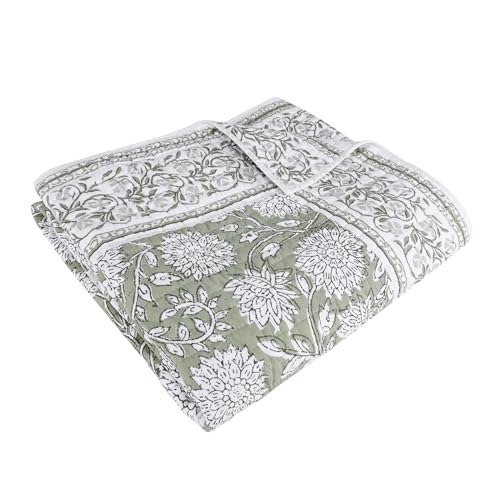Levtex Home Adare Sage Quilted Throw - (50x60in.) - Floral - Sage White - Reversible - Cotton - color: Sage