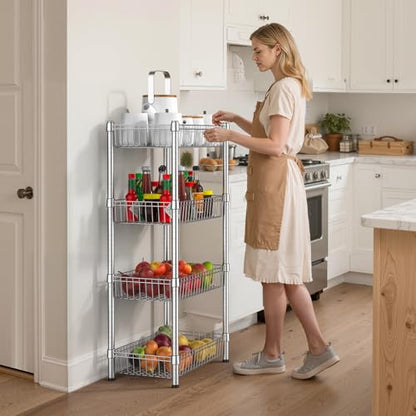 4 Tier Basket Shelf Wire Shelving Unit Adjustable Metal Storage Rack Storage Shelving Standing Shelf Units Heavy Duty Organizer for Pantry Kitchen Bathroom Closet Laundry Utility Room 14"Dx24"Wx47"H