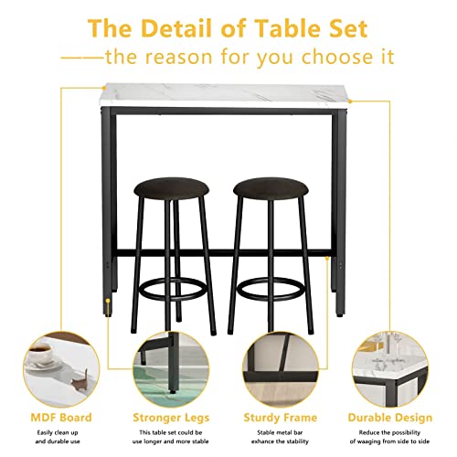 Small Dining Table for 2, 3 Pieces Bar Table Set Kitchen Table and Chairs Bistro Height Pub Table with 2 Chairs, Dining Room Table and Chairs for Small Space, Breakfast Nook, 39.4"