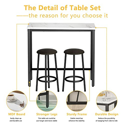 Small Dining Table for 2, 3 Pieces Bar Table Set Kitchen Table and Chairs Bistro Height Pub Table with 2 Chairs, Dining Room Table and Chairs for Small Space, Breakfast Nook, 39.4"